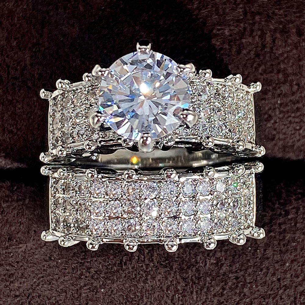 Huitan Alliances de mariage tendance pour femmes Nouveau design de mode 2 pièces Anneaux en zircone cubique AAA Alliances de fiançailles Ensembles de fête Bijoux