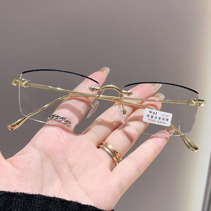 New frameless square high definition anti-blue reading glasses show a sense of youth and senior middle-aged and elderly reading glasses