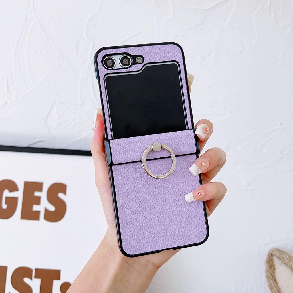 Suitable for Samsung Z Flip6 mobile phone case Z Flip5 lychee pattern ring buckle folding screen anti-drop case X Flip