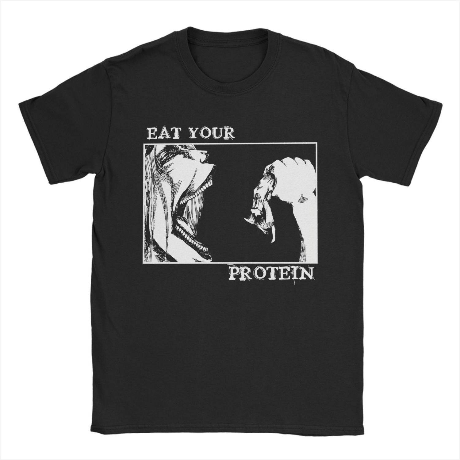 

Men s T-Shirts Eat Your Protein Aot Eren Yeager Attack On Titan Hipster 100% Cotton Tees Short Sleeve T Shirts Clothing Big Size S чёрный