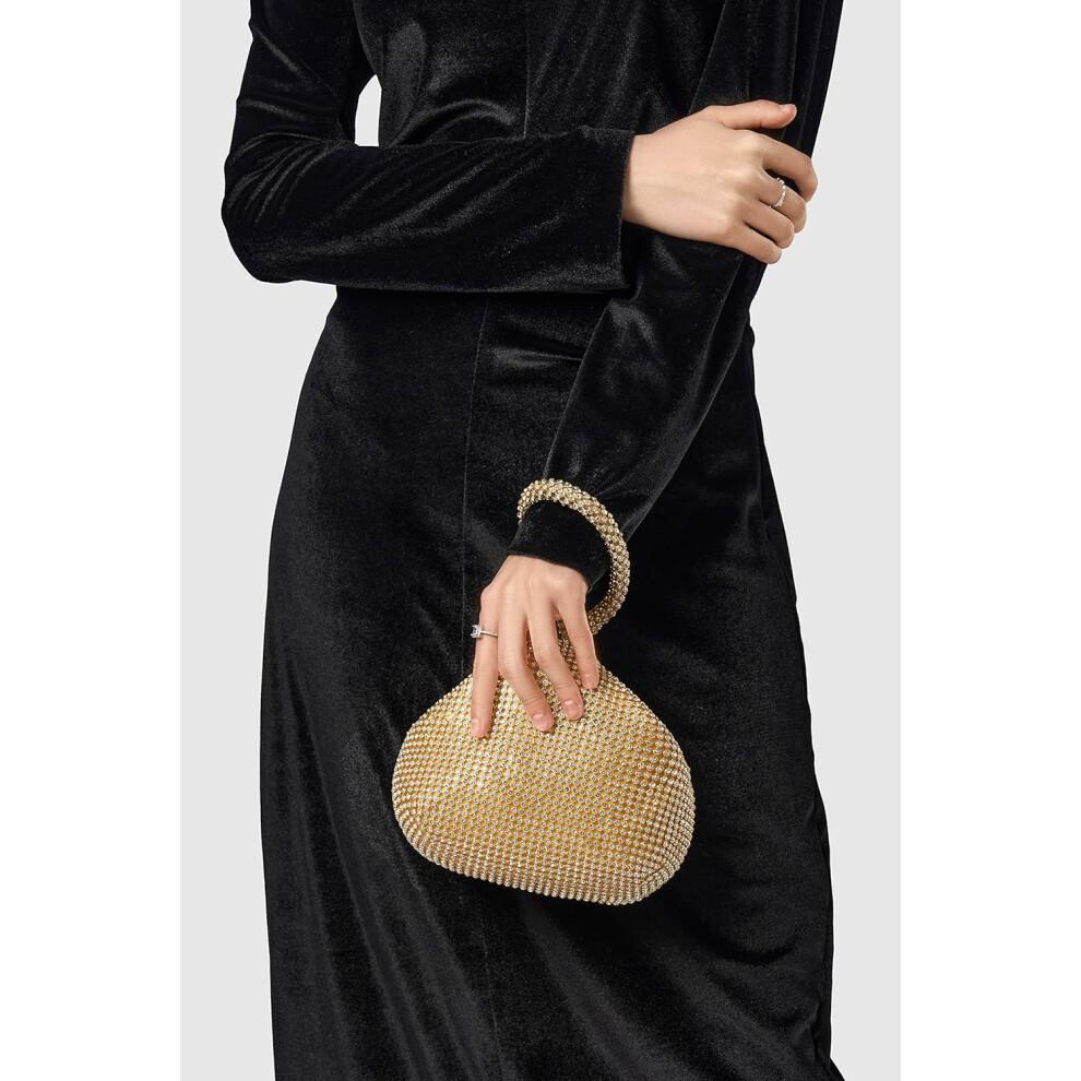 Women's 1920s Rhinestone Handbag Evening Clutch Prom Bag Gold for Weddings and Bridal Accessories