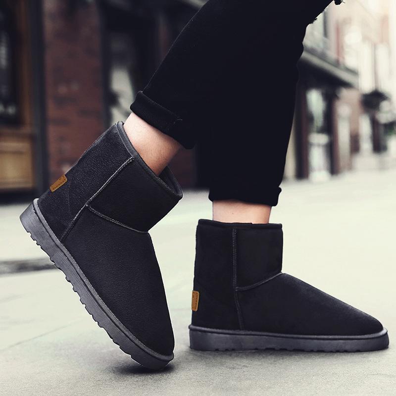 Fashion Brown Suede Men's Winter Boots Outdoor Warm Plush Snow Boots Men Fur Ankle Boots for Women Slip On Cotton Shoes botas masculino