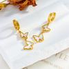 Gold Mother of Pearl Butterfly Drop Hoop Earrings