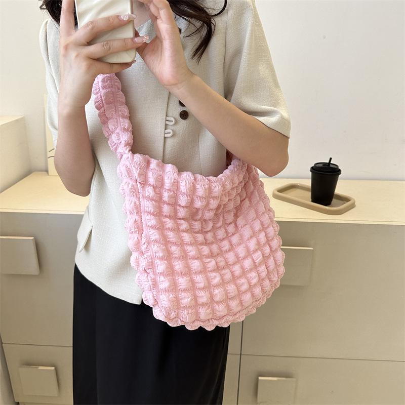 2024 Korean Girlish Wrinkled Cloud Underarm Shoulder Bag - Solid Color Commuting and Shopping Bag