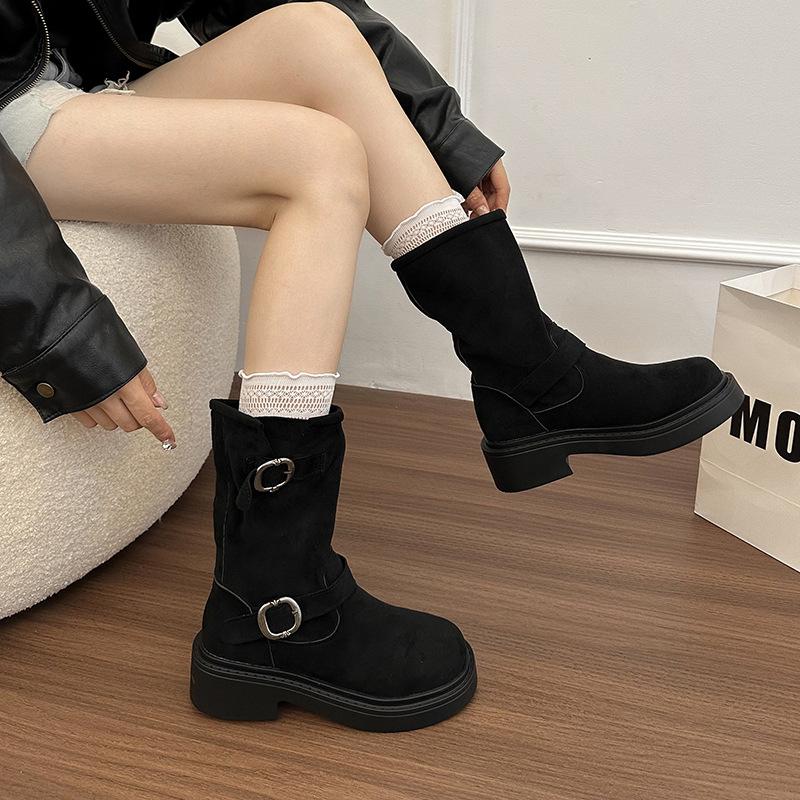 Martin Boots Women's Spring and Autumn Single Boots with Skirt British Style 2025 New Thick-soled Buckle Boots Stacking Locomotive Short Boots