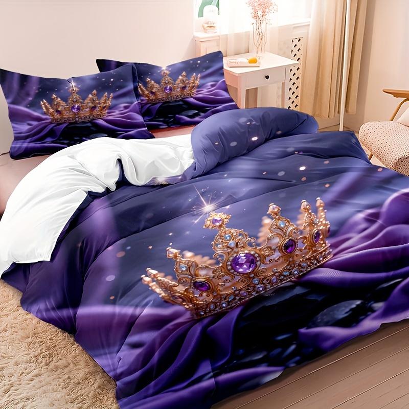 

Комплект пододеяльников из 3 предметов, включает 1 пододеяльник и 2 наволочки, без вставки, ультрамягкий, удобный, дышащий, с фиолетовым узором короны Duvet Cover Set&EU Single(135x200cm)