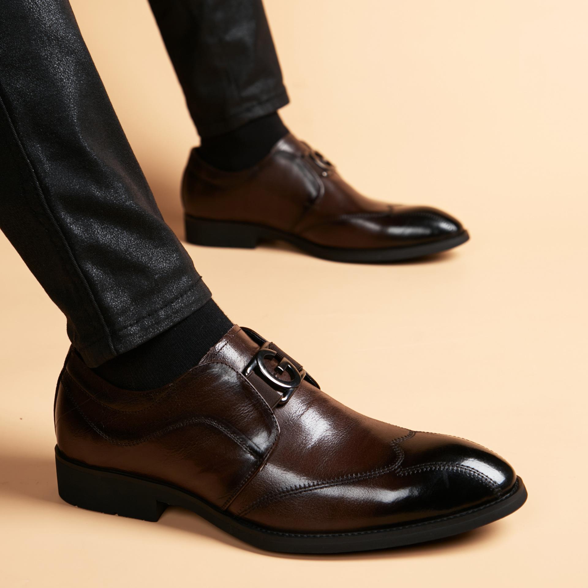 

Кожаные туфли мужские зимние 2023 новые трендовые корейские версии универсальные однопедальные ленивые деловые туфли высокого класса 43 темно-коричневого