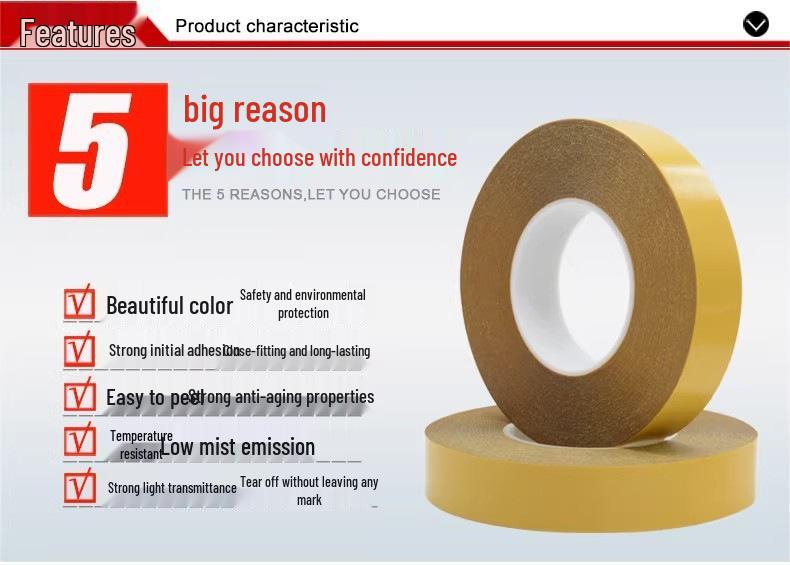 Crown 7965 PET Double-Sided Tape - Strong Adhesive, Shear & High Temp Resistant, Waterproof, Traceless for Industrial & Electronic Use.