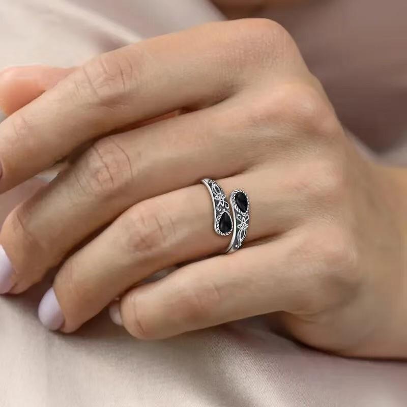 Anello regolabile alla moda per donne signore Pietra di luna Anello a cucchiaio Vittoriano Retro Rilievo Fiocco Mazzo Anello per dito