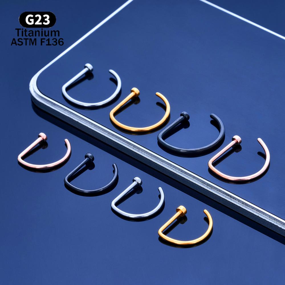 10pcs G23 Titanium Piercing Nose Ring D-shaped Medical 18G 20G Tragus Helix Stud Hoop Septum Earring Body Jewelry