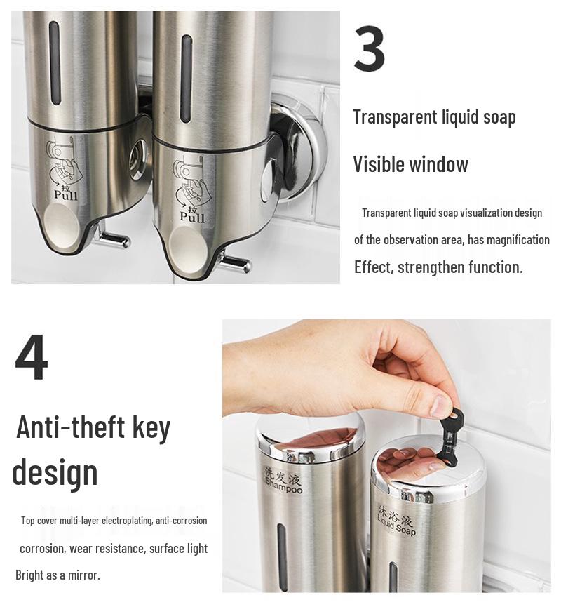 Wall-Mounted Stainless Steel Manual Soap Dispenser for Bathroom