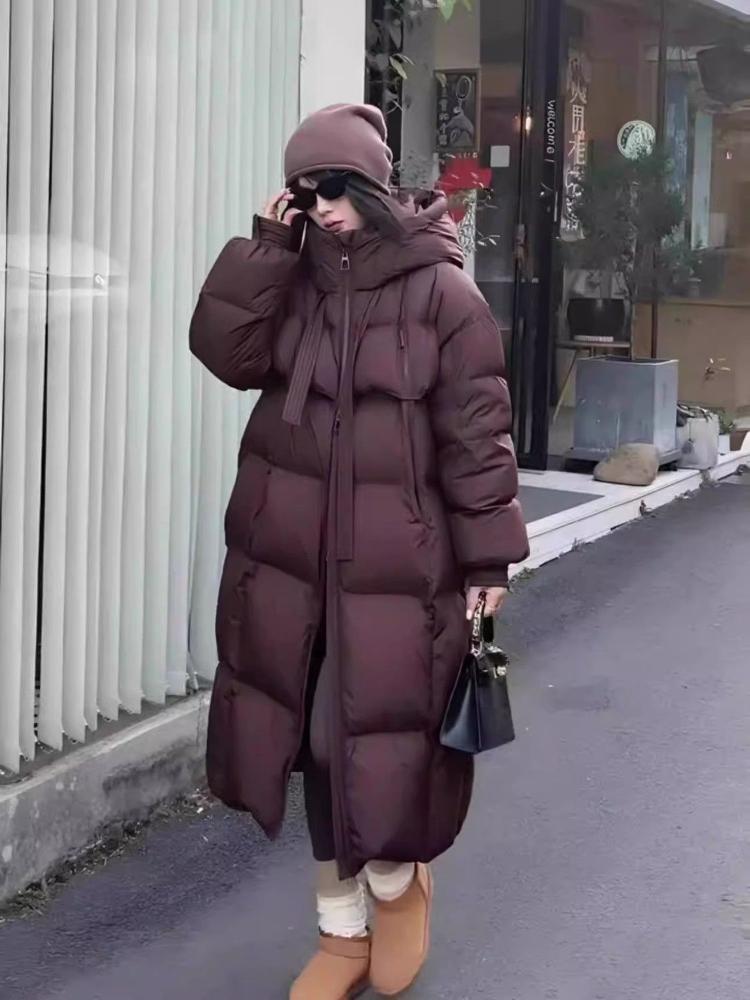 Black Winter Fashion Thick Cotton Coat Women 2024 New Retro Parka Jacket Korean Oversized Chic Loose Hooded Casual Long Overcoat