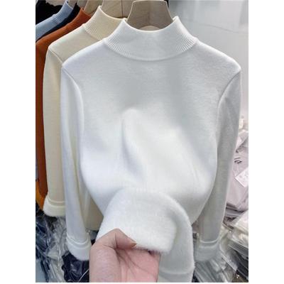 Thickened Integrated Fleece Sweater, Semi-turtleneck Stacked Wear, Bottom Top, Women's Autumn and Winter Slim-fitting Simple Knitted Sweater