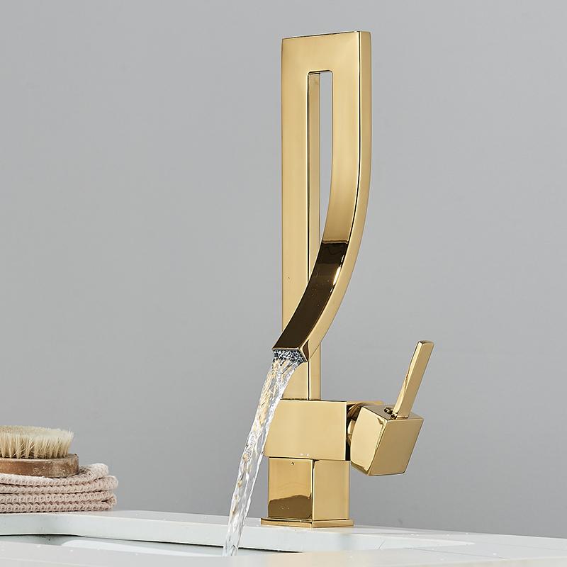 

Chrome Brass Basin Faucet Fashion Style Single Handle Waterfall Basin Mixer Tap Hot Cold Bathroom Faucets Sink Waterfall Faucet золотой