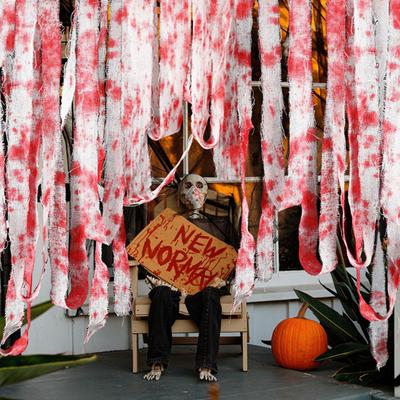 Yousheng Halloween Blood Cloth Scary Blood Gauze Cloth Bandage Spooky Fabric Blood Strip Drape Doorway Curtain Staircase Accessories for Haunted House