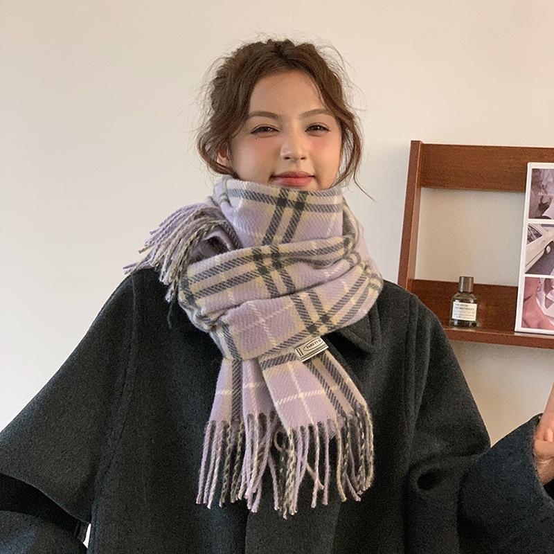 

Plaid Scarf Women s Winter High End Long Scarf Shawl Dual Purpose Student Couple Thickened Warm Neck Protector 200*50cm