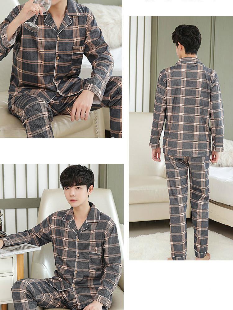 Ensemble pyjama 2 pièces pour hommes, chemise à manches longues et pantalon, vêtements de maison, vêtements de nuit, printemps-automne