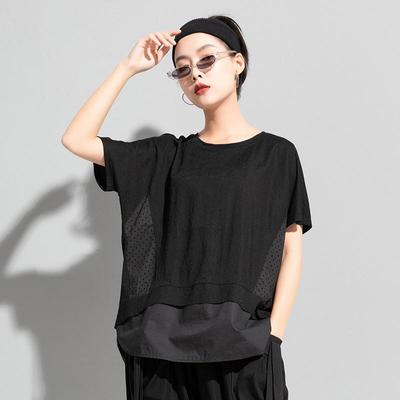 European & American Summer Women's Spliced Hollow Cotton T-Shirt