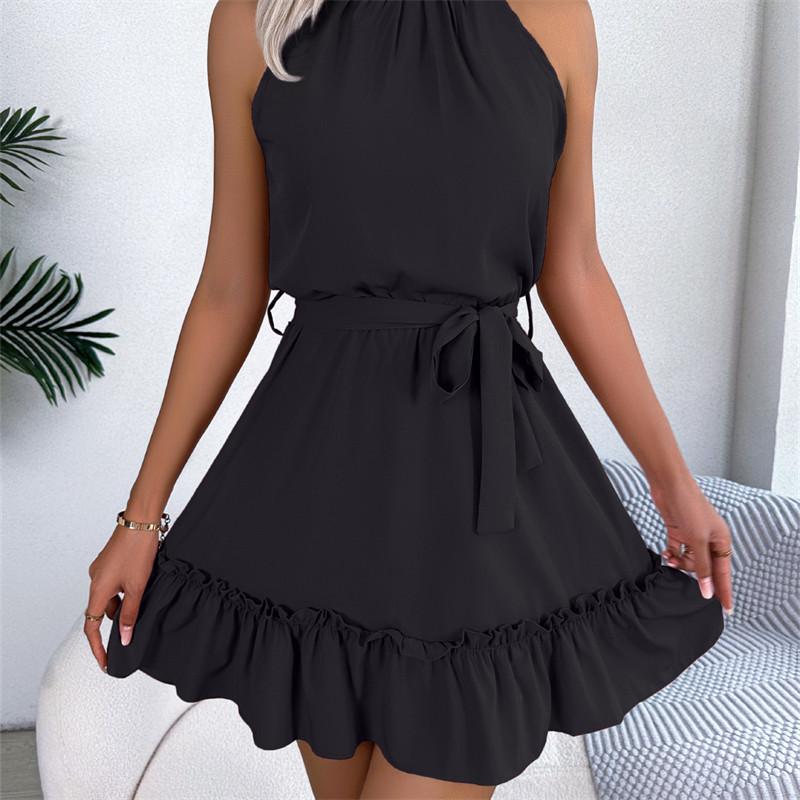 2026 Spring/Summer Women's Sleeveless Waist Cinched Ruffle A-Line Skirt S-XL