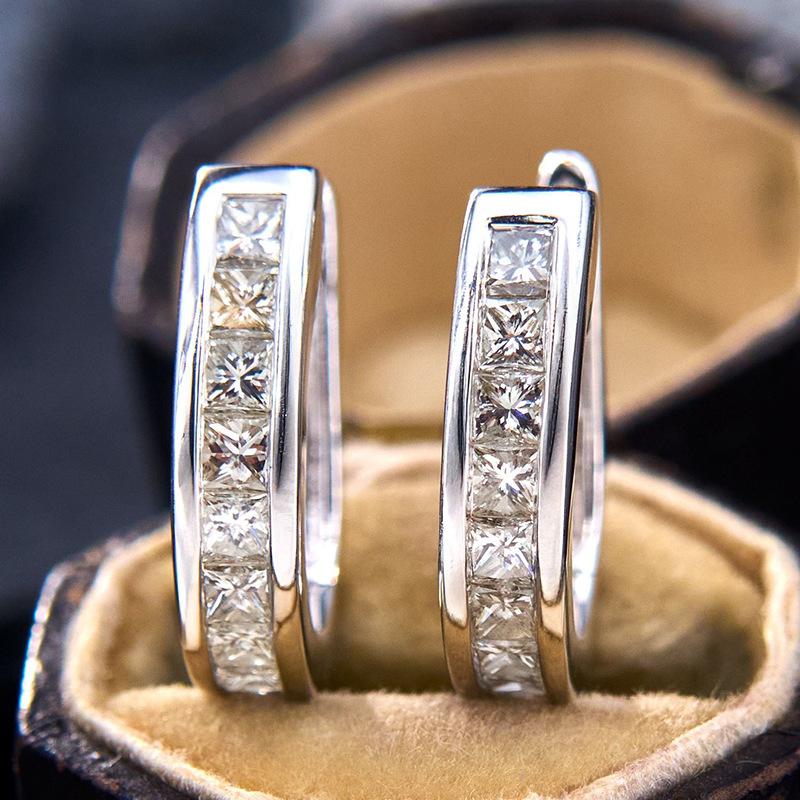 Channel Set Princess Cut Stone Hoop Earrings Elegant Sparkling Women Jewelry for Daily and Formal Occasions