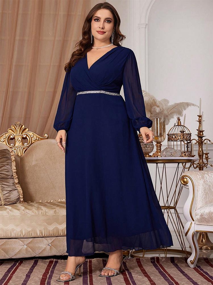 2024 Autumn Slim Chiffon Long Sleeve Dress for Plus Size Women
