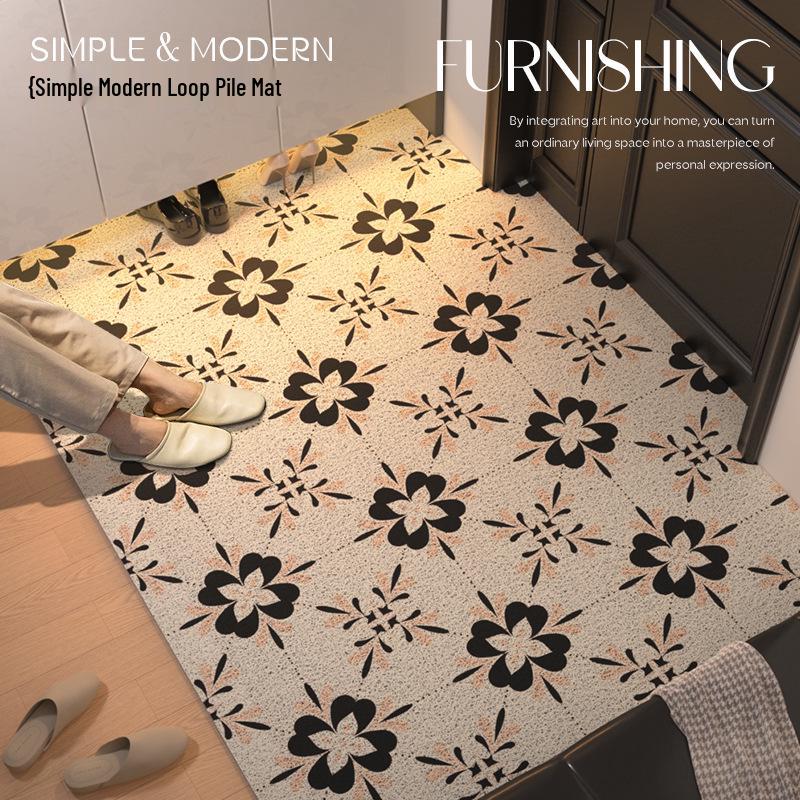 Geometric Entry Door Mat Silk Coil, Non-Slip, Wear-Resistant, Easy To Clean & Cut To Size