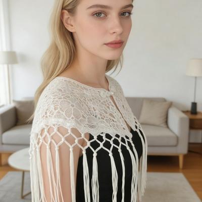 Fashion Hollow Out Tassel Shawl Chinese Style Handwoven Lace Tassel Elegant Cloud Shoulder Women