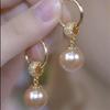 Exquisite Champagne Pearl & Diamond Dangle French Earrings for Women