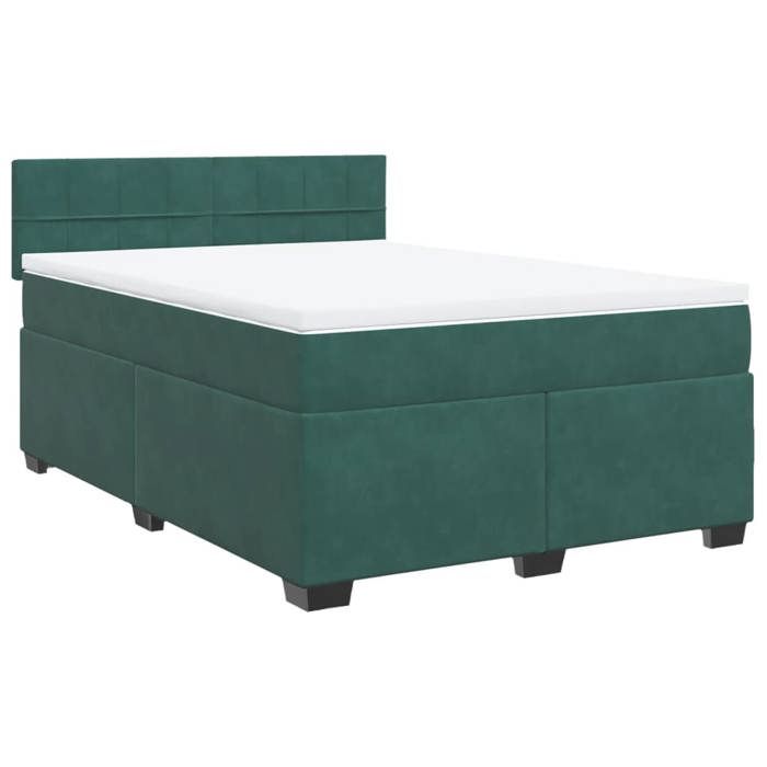VidaXL Slat Bed Base and Mattress Dark Green 140x190cm Velvet, Bed, Platform Bed, Panel Bed, Furniture of 3288609