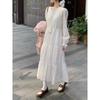 Kumikumi Elegant White Long Sleeves Dress Women's Autumn Gentle A- line Skirt Slimming Fairy Lady Skirt Long Skirt