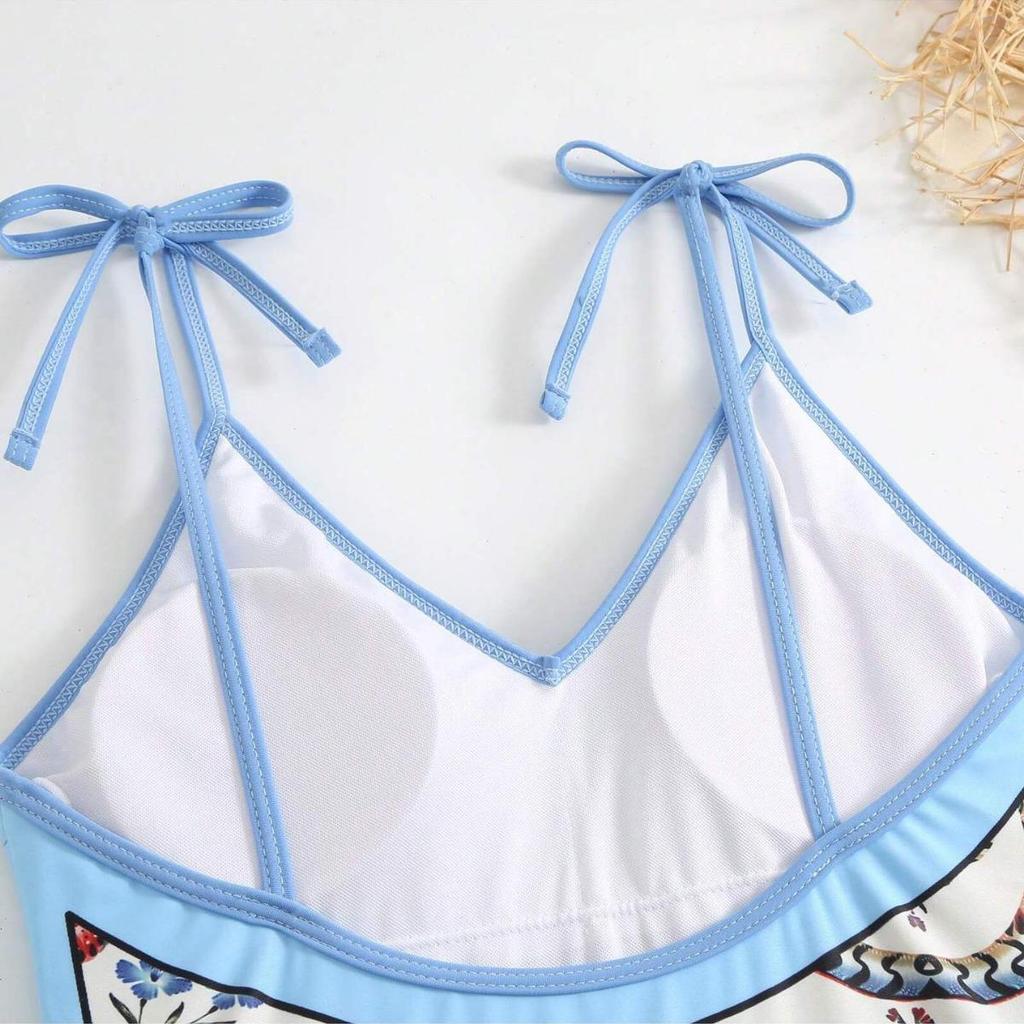 2024 Retro Strappy One-Piece Swimsuit & Long Dress Set for Women - Slimming European & American Style