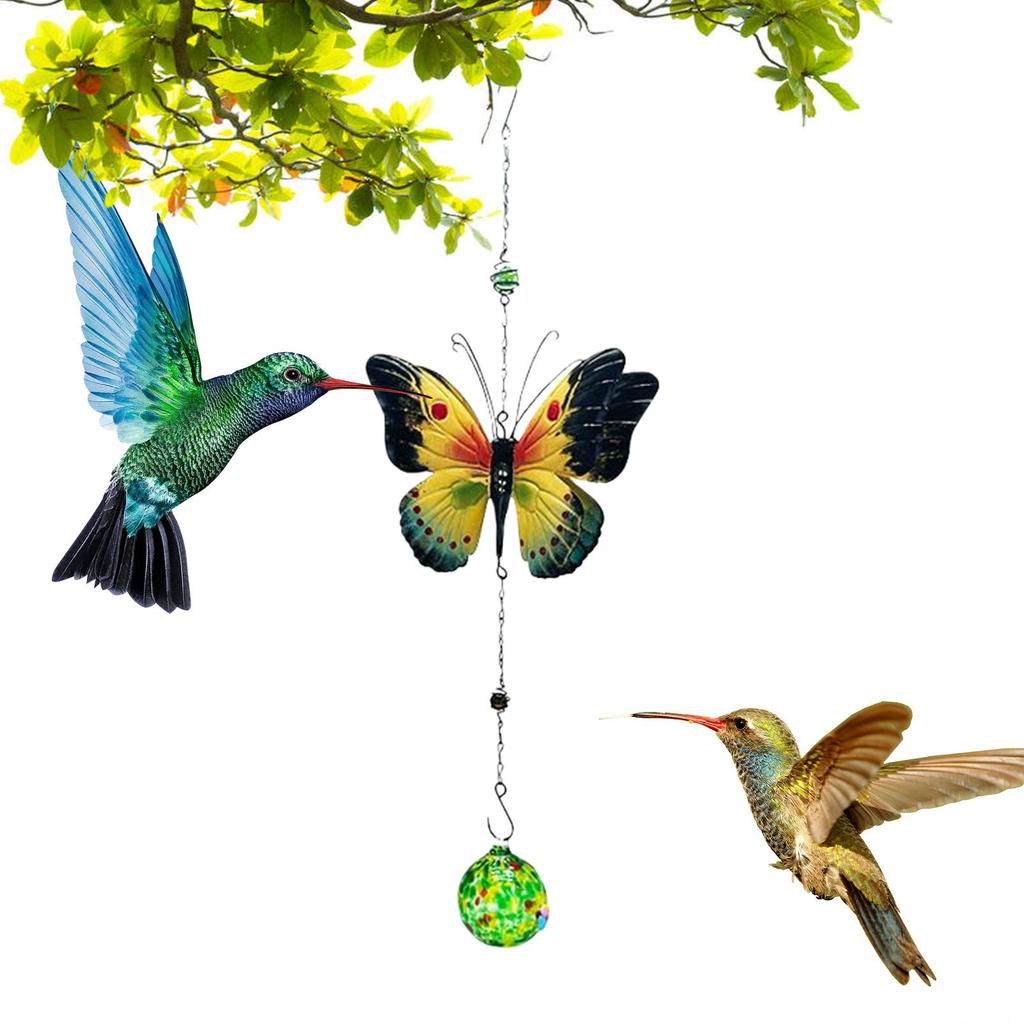 Mangiatoia per Colibrì in Vetro con Campanellino a Vento per Farfalle, Ornamento da Appendere in Ferro, Mangiatoia per Uccelli Selvatici, Decorazione per Giardino