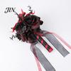 Spooky Wedding Bouquet Gothic Bride Bouquet, Artificial Black Red Rose Flower Party Floral Centerpiece with Skeleton Hand Pumpkin Skull for