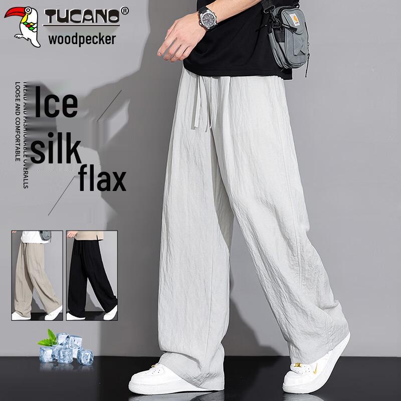 TUCANO Men s Summer Loose Straight-Leg Linen Blend Casual Pants XL