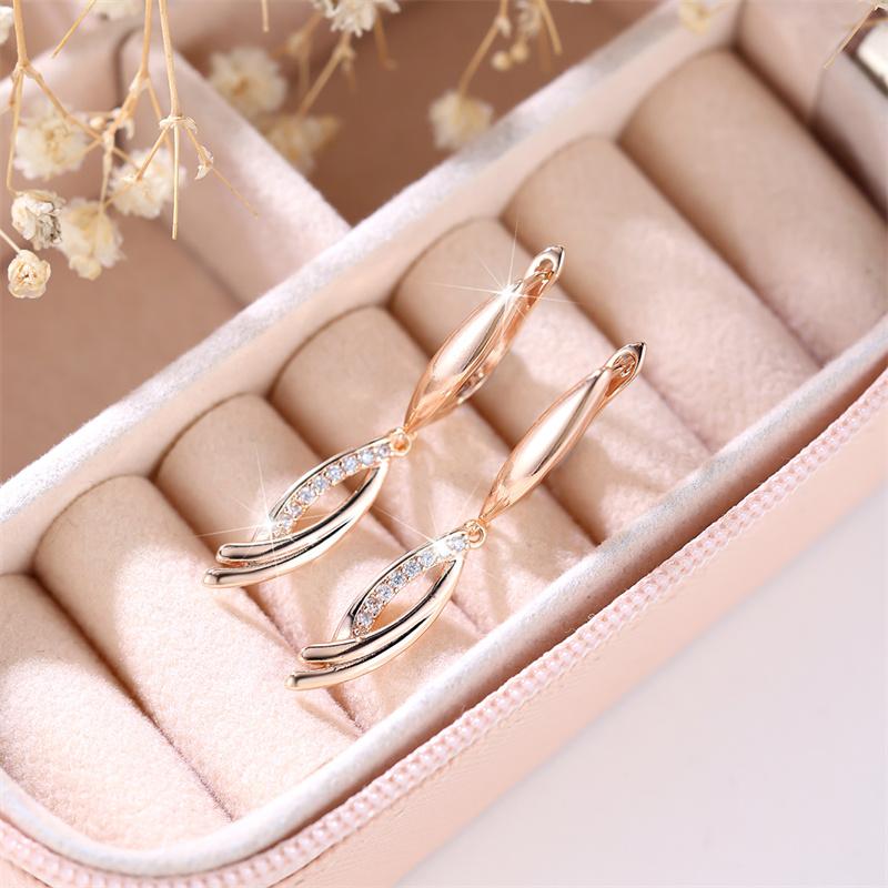 Luxury Female White Zircon Stone Earrings Charm Gold Color Wedding Jewelry For Women