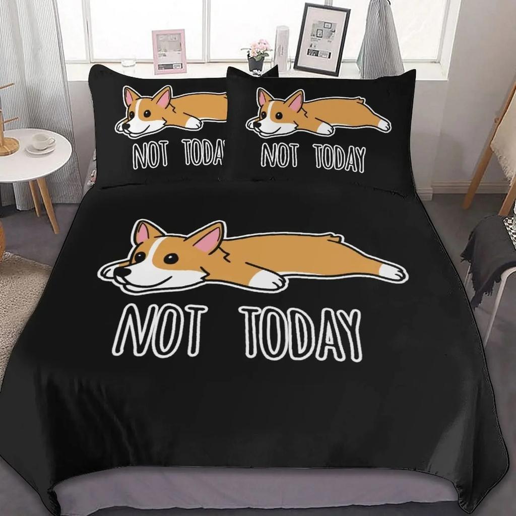 Kinder Corgi Hund Bettwäscheset King Queen Größe Niedlicher Welpe Bettbezugset Cartoon Haustier Tier Bettdeckenbezug Mikrofaser Steppdeckenbezug