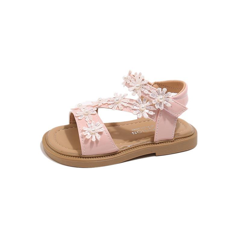 Neuer Eingang Kinder Weichsohlige Rutschfeste Strandschuhe für Mädchen, Sandalen für Mädchen, Koreanischer Stil Blumenmuster Vielseitige Offene Prinzessin Schuhe