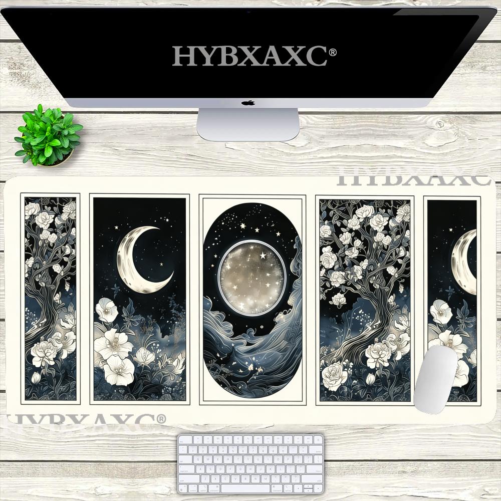 HYBXAXC Celestial Lunar Nature Tarot Card Mouse Pad Green Witch Night Botanical Floral Occult Stars Mouse Moon Office Gift Idea 800x400x2mm
