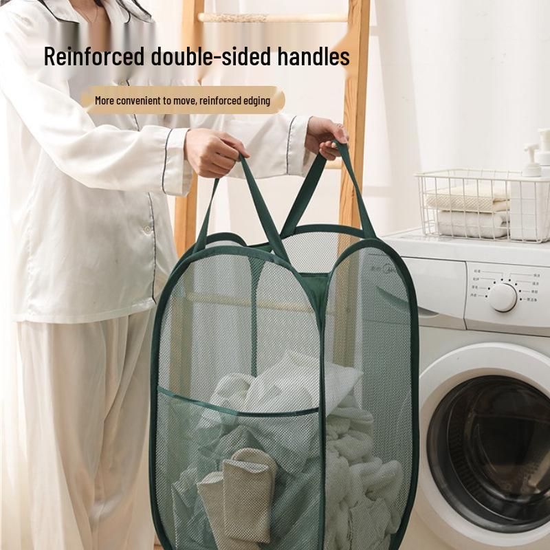 Foldable Mesh Laundry Hamper: Washable, Multifunctional Storage Basket for Clothes and Bathroom.
