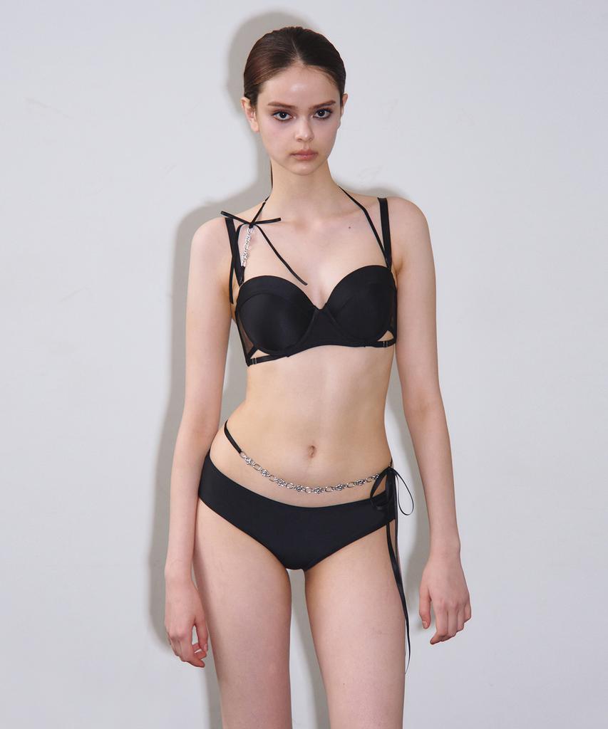VINAJ N Chain Ribbon Halter Half-Cup Bikini Bra (Black)