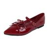 Fashion Flat Shoes for Women 2025 Spring and Autumn Pointed Bow Mary Jane Black Banquet Large Size Women's Shoes