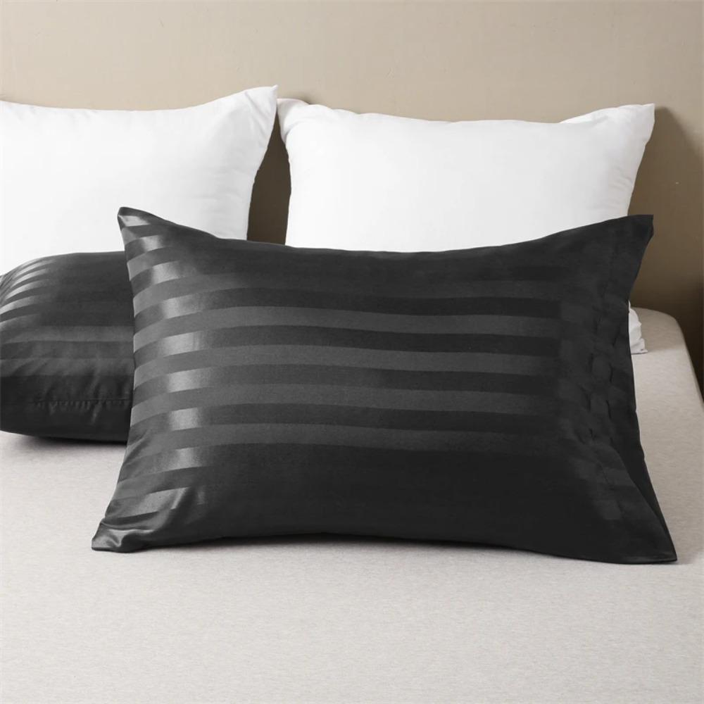 Envelope Closure Imitation Silk Satin Stripes Pillowcase Glossy Hotel Pillowcase  Guesthouse