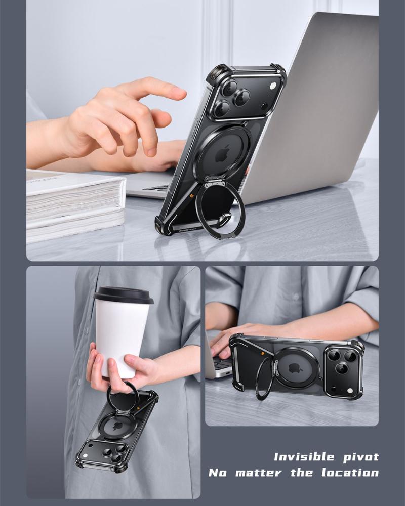 Magnetic Metal Bumper Cover for iPhone 17 Pro Max Magsafe 360° Rotatable Holder Frameless Shockproof Case for iPhone Air 17Pro