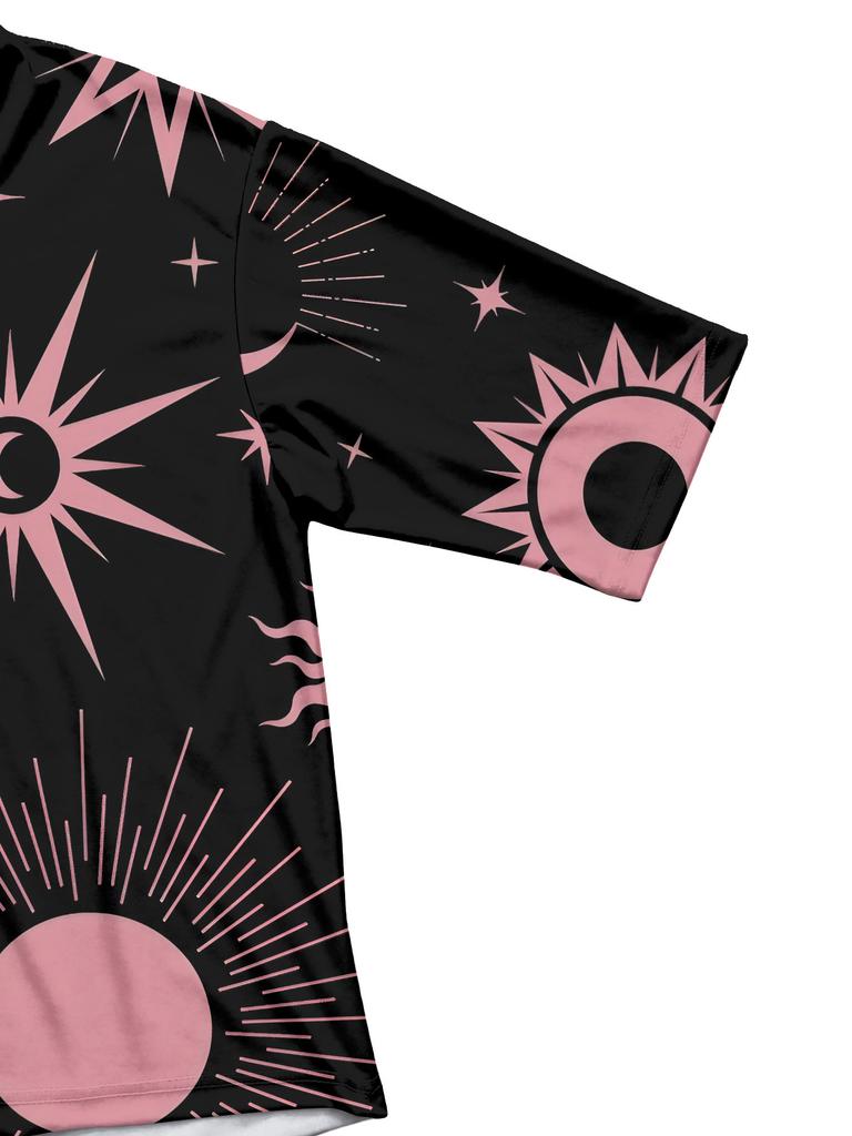 Plus size women's hooded top sun, moon and stars printed bohemian style loose slimming autumn and winter hooded coat