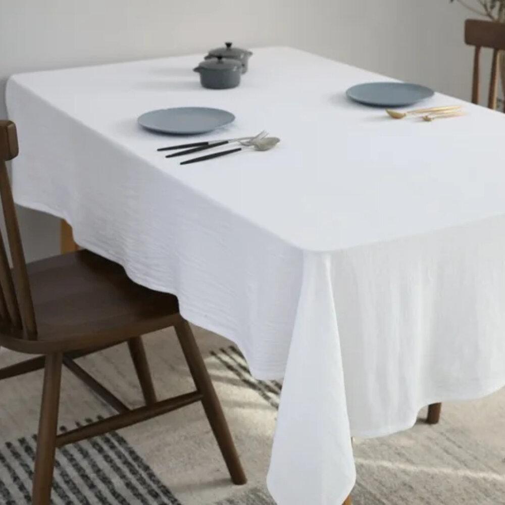 

Vintage Solid Color TableCloths for Rectangle 100% Cotton Table,easy To Care Cover for Kitchen Wedding Banquet Tabletop for Parties Christmas 100x135cm білий