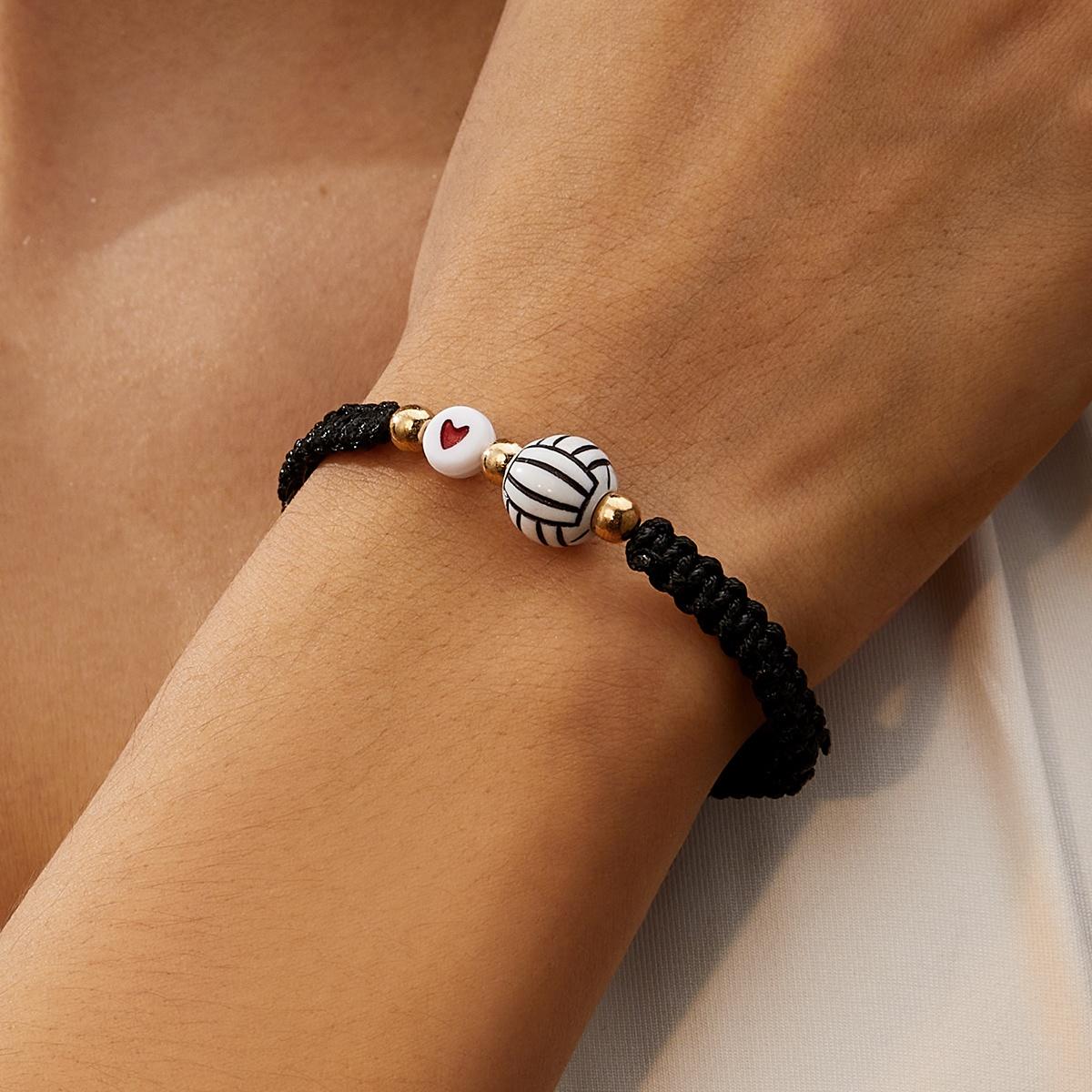 Акриловый Шар Спортивное Сердце Плетеная Браслет Волейбол Теннис Баскетбол Футбол Бейсбол Веревочная Цепь Браслет Для Женщин Мужчин Украшения