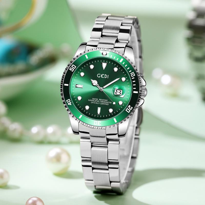 Luminous Calendar Business Watch Women'S Waterproof Steel Belt Quartz Watch Men'S Green Water Ghost Watch Stainless Steel