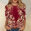 Women's Casual 3/4 Sleeve Floral Print Round Neck Top Lightweight Soft Fabric Comfortable Fit Stylish Design Suitable for Everyday Wear