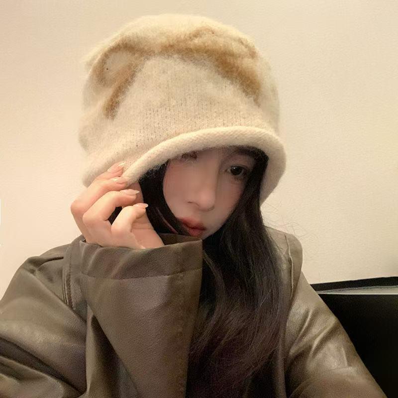 Korean Retro Bow Slouchy Knit Beanie with Ear Protection for Women
