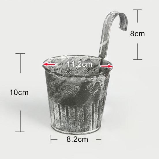 Family & Garden Vintage Iron Sheet Simulation Green Plant Flower Pot Bucket with Hook Home Decor